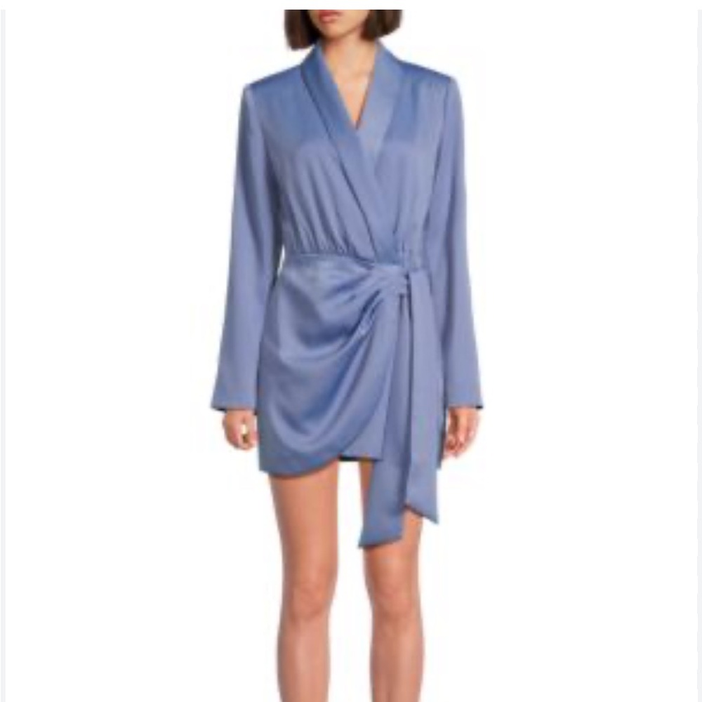 Misha Collection Azera Blue Mini Long Sleeve Wrap Dress Small